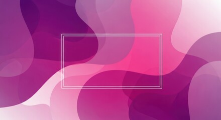 Abstract fluid shapes in shades of pink and purple with a white border.