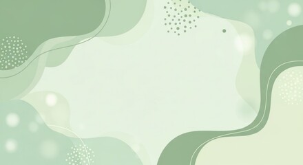 A green and white abstract background with abstract shapes and dots.