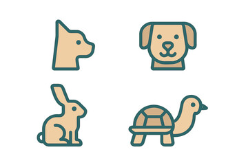 Fototapeta premium Minimalist animal icons featuring common pets and wildlife in a clean graphic style