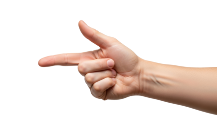 Isolated human hand gesturing a pistol gun sign, symbol for pointing and shooting