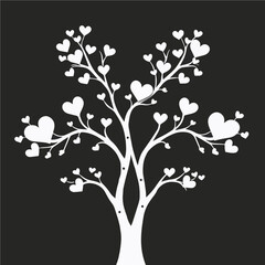 Fototapeta premium Vector tree with hearts on black background. Symbol of love, family and unity in minimalist style