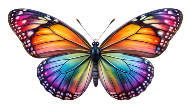 Colorful butterfly with intricate patterns isolated on transparent background, showcasing the beauty and diversity of natures winged wonders in vibrant hues