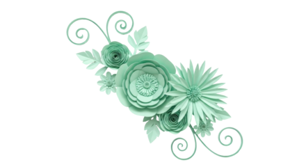 Isolated paper flowers, paper cut artwork, hand-made decorative embellishment design elements
