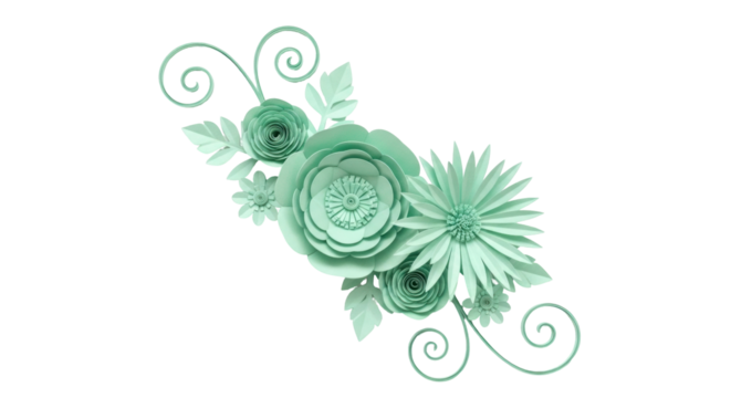 Isolated paper flowers, paper cut artwork, hand-made decorative embellishment design elements