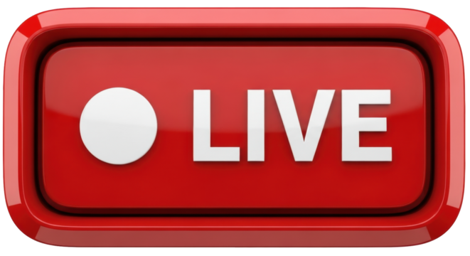 Isolated modern live stream notification button icon for content, social media and website