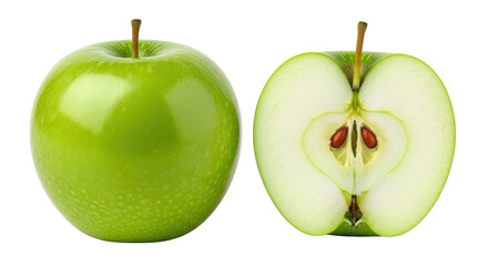 Isolated Granny Smith apples halved whole fruit raw healthy food nutrition diet closeup
