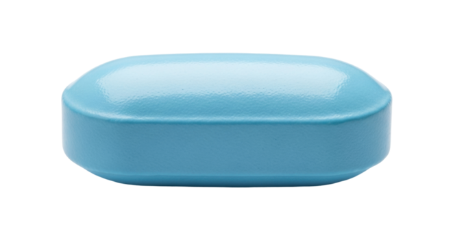 Isolated blue oblong pill for treating erectile dysfunction. Medication for ED patient.
