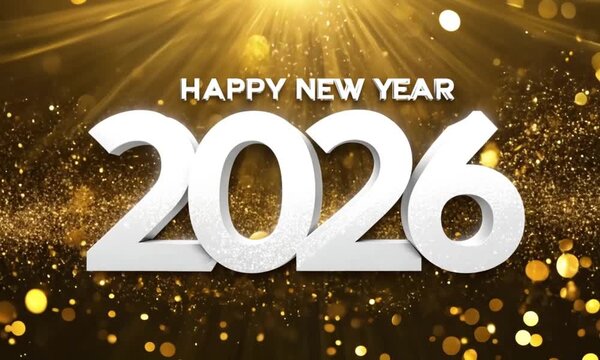 Golden Happy New Year 2026 Greeting with Light Glow