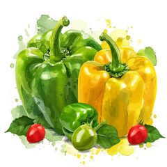 Vector illustration set, eps format, My Watercolor illustration, bell pepper and cherry tomatoes painting isolated on a white background, EPS painting design