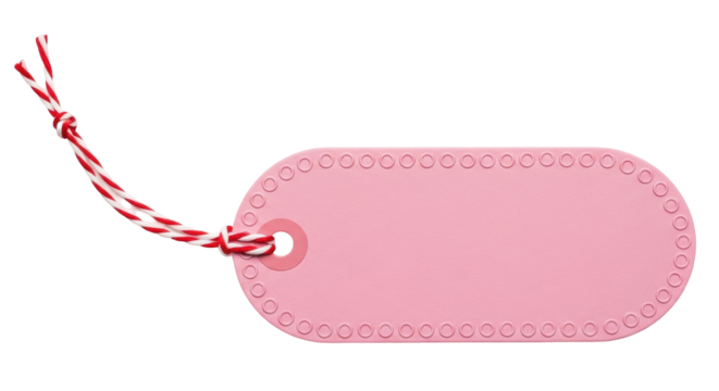 Isolated pink gift tag with red and white baker's twine, blank label for price or message - Powered by Adobe