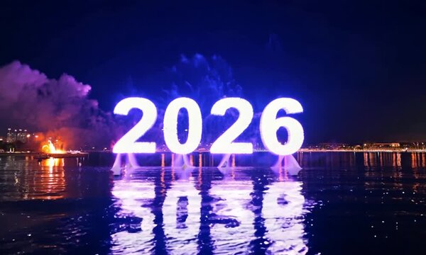 Glowing Blue 2026 Numbers with Sparkling Stars