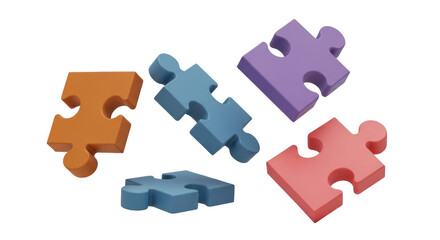 Isolated jigsaw puzzle pieces with different colors for problem-solving and creativity concept