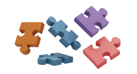 Isolated jigsaw puzzle pieces with different colors for problem-solving and creativity concept