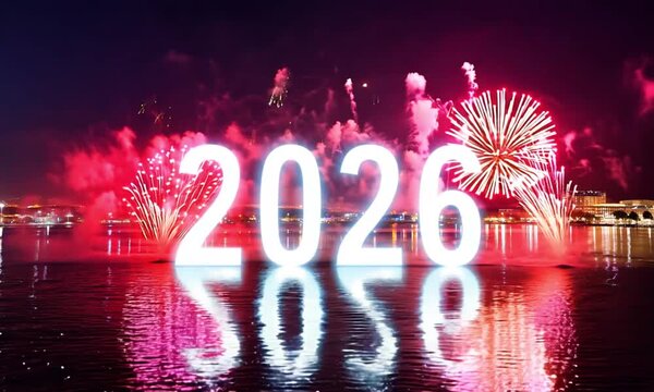 Fireworks Exploding Behind 2026 New Year Text