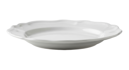Isolated white ceramic plate with a wavy rim, dinnerware for food presentation, style