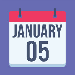 05 January Calendar. Blue Background. Isolated Vector Calendar.