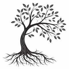 Obraz premium Silhouette of a tree with roots and leaves