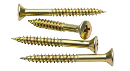 Isolated wood screws in a pile, fasteners for carpentry and woodworking projects