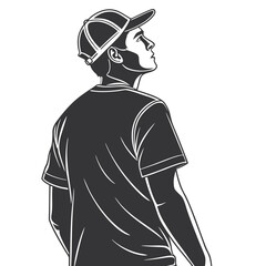 Young man in a cap and tshirt looking up