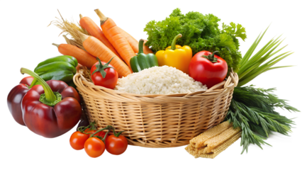 Basket full of fresh vegetables isolated on transparent background a colorful assortment of healthy and nutritious food for a balanced diet