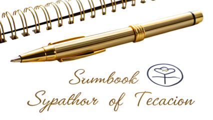 Golden pen resting on a notebook isolated on transparent background, showcasing a luxurious writing instrument alongside a spiralbound notepad