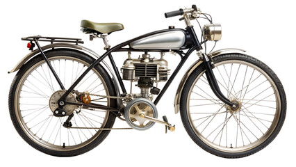 Vintage motorized bicycle isolated on transparent background, a classic mode of transportation with a touch of nostalgia and a unique design