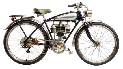 Vintage motorized bicycle isolated on transparent background, a classic mode of transportation with a touch of nostalgia and a unique design