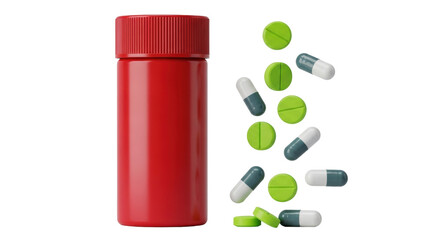 Isolated medication bottle with prescription drugs, treatment and healthcare concept