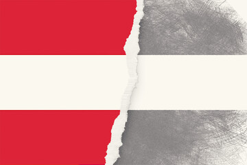 An artistic representation displays the Austrian flag, half traditionally colored in red and white,...