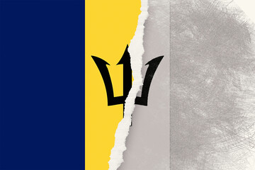 Stylized depiction showcases a representation of Barbados, blending its national flag with an...