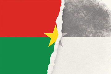 A symbolic representation of Burkina Faso juxtaposes its vibrant national flag with a...