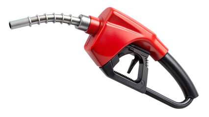 Red fuel nozzle isolated on transparent background, a vital tool for refueling vehicles with gasoline at the gas station