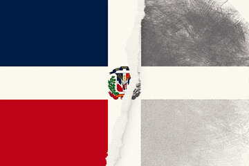 Dominican Republic flag illustration rendered with a unique textured style, blending traditional...