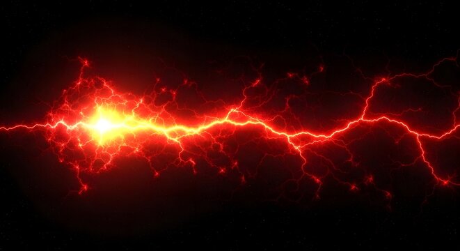 Bright red lightning bolt crackling across a dark, starry background, symbolizing energy and power