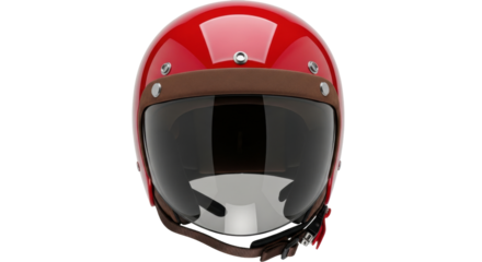 Isolated retro motorcycle helmet with face shield, shiny red gear for safe riding