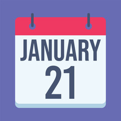 21 January Calendar. Blue Background. Isolated Vector Calendar.