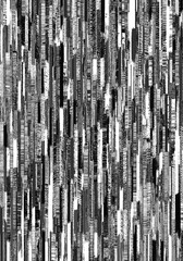 Fototapeta premium Abstract vertical lines pattern in shades of black, white, and gray, creating a modern digital art background texture with a glitch aesthetic.