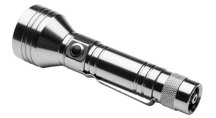 Isolated metal flashlight casting a shadow on a seamless surface, ready for adventure