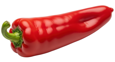 Isolated red pepper with a vibrant green stem; a fresh vegetable for culinary use