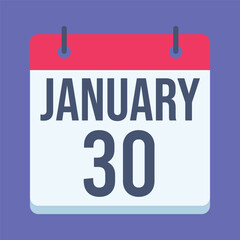 30 January Calendar. Blue Background. Isolated Vector Calendar.