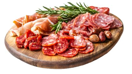 Traditional cured meat platter with isolated on a transparent  background