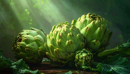 Fresh artichokes bathed in sunlight