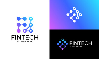Monogram initial letter F logo design. Abstract initials F design with technology system connection and abstract dot, data, molecule and system style graphic icon symbol