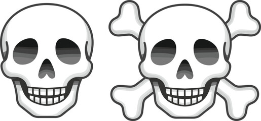 Cartoon skull icon, crossbones symbol, danger sign, pirate theme, spooky vector, warning graphic, death emblem, edgy design, toxic illustration, bold style