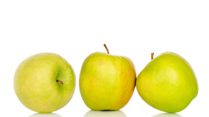 Green juicy apples isolated on white background, close-up.