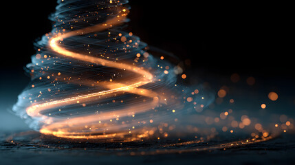 Holographic spirits spiraling tower spire, volumetric rim lights, long exposure star trails, translucent glowing forms. Tetradic palette, golden ratio swirl, mysterious elegance, cinematic wallpaper