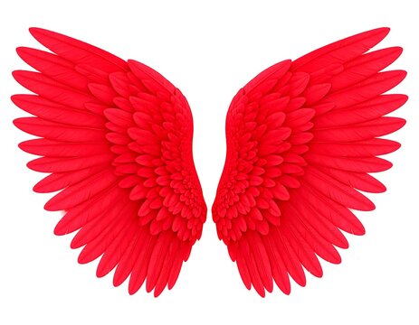 Pair of vibrant red angel wings - Powered by Adobe