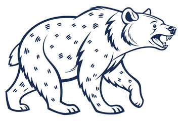 Outlined Bear Walking on White Background with Teeth Showing Detail