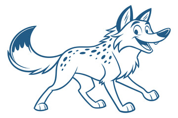 Outlined Cartoon Hyena Walking on White Background in Style
