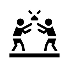 Two boxers in the ring under spotlight.